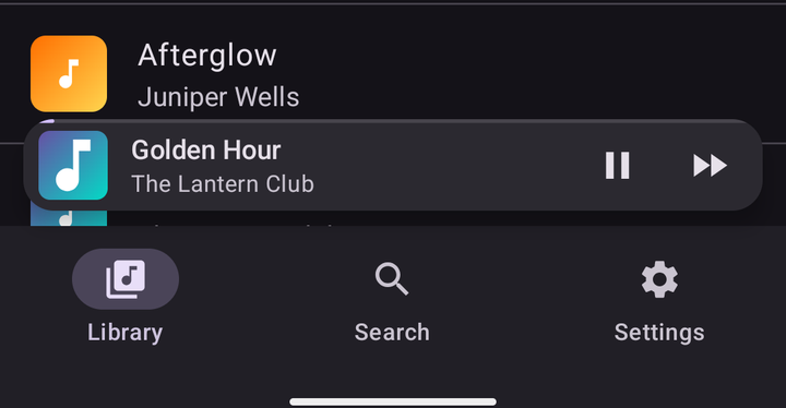 Floating compact style in dark mode: a shorter 48 dp rounded card above the navigation bar