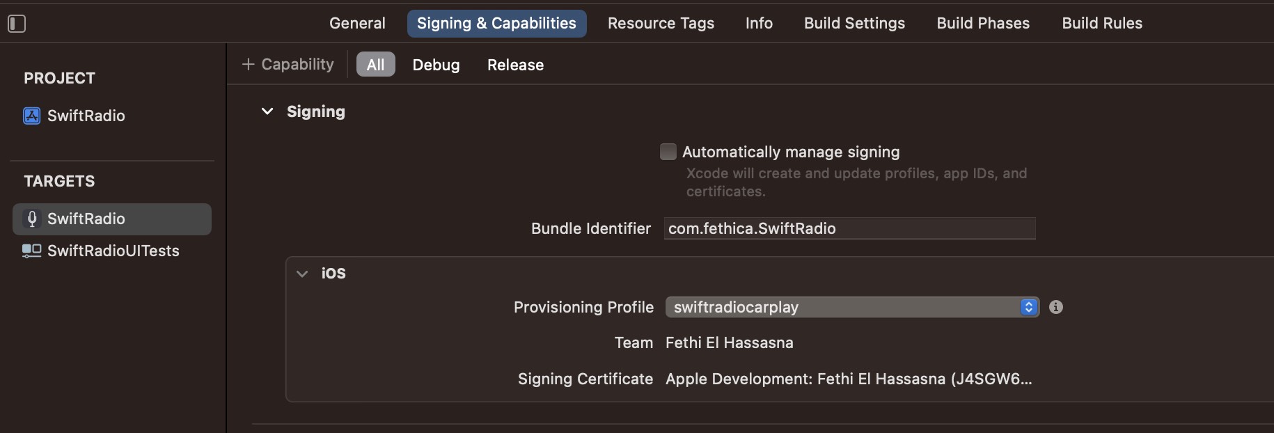Xcode provisioning profile with the CarPlay entitlement