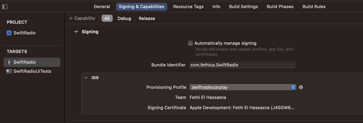 Xcode provisioning profile with the CarPlay entitlement